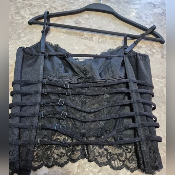 Y2K retro 2000s 2010s coquette college Black Lace Corset Top with Strappy Back - Picture 6 of 10